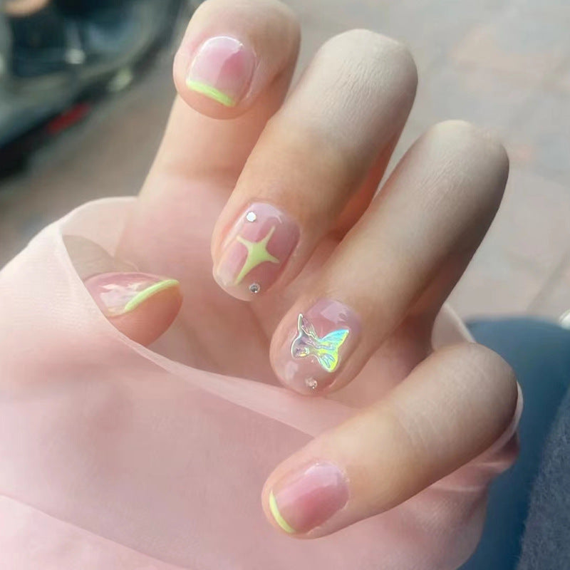 蝴蝶星冰乐穿戴甲夏日指甲贴片法式晕染美甲片假指甲美甲贴成品甲
