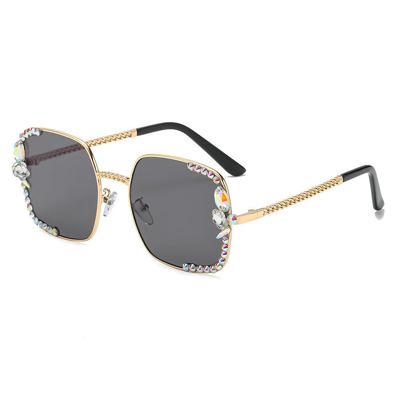 Women's fashion glasses 2024 无框镶钻女韩版潮防紫外线墨镜女素颜神器显脸小太阳镜2022新款