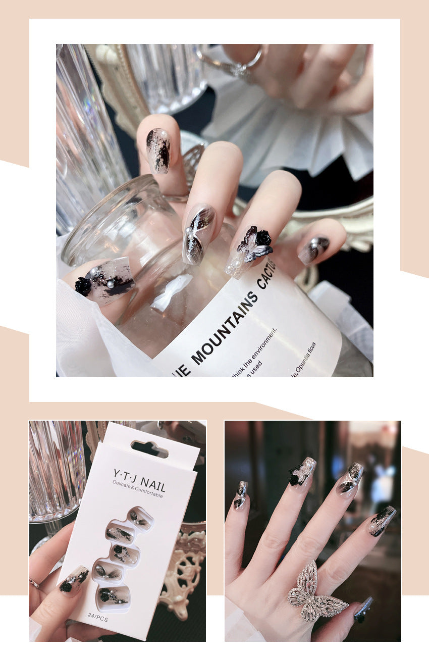 Fashion  nail Pure Desire Fake Nail Patch Black Pansy Finished Nail Beauty False Nails Removable Nail Tip Wear Nail X104