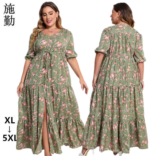 Fashion women's wear 2024 plus Size Women's Clothing Summer New Bohemian Print Loose Dress Sq0217