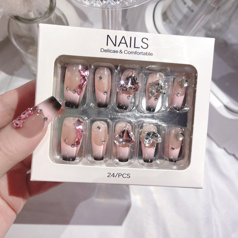Fashion  nail New Nail Beauty Wear Nail Ins Advanced Pure Desire Wind Rhinestone Nail Patch Wear Nail Diamond Nail Stickers U1