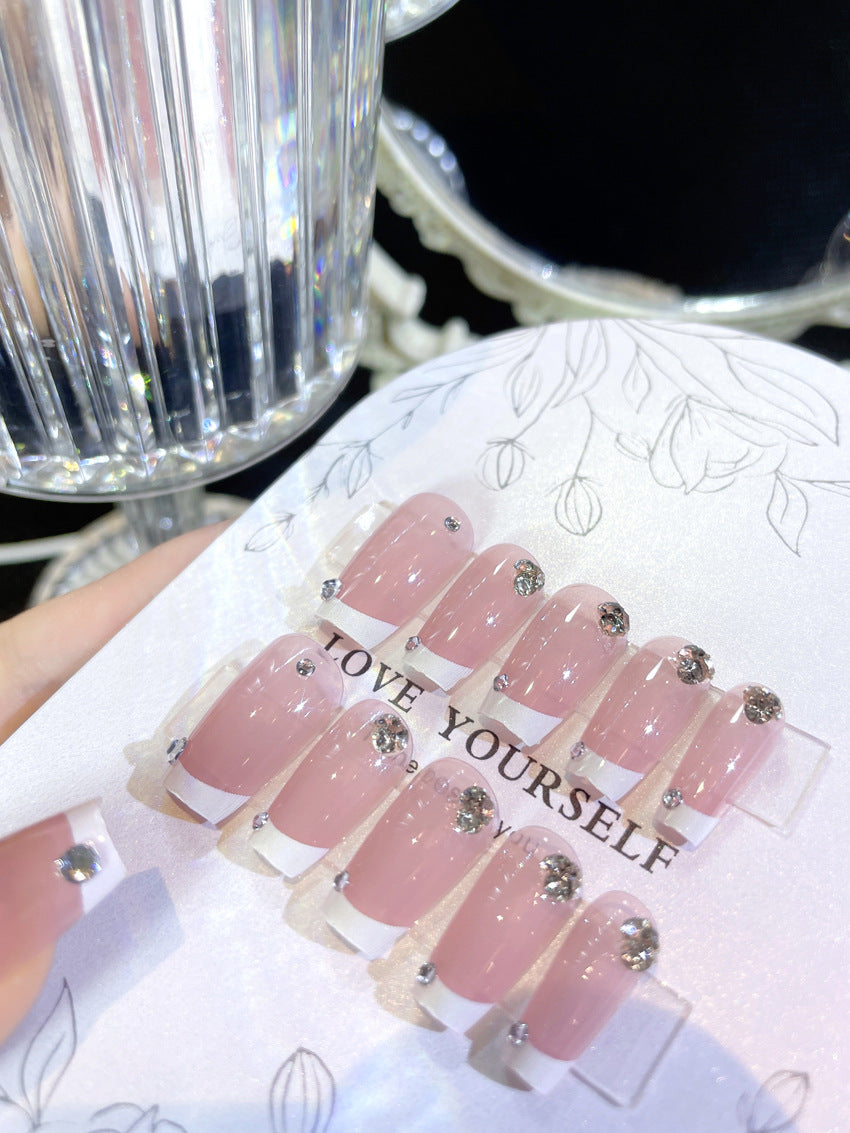 Fashion  nail New Fresh Sweet French Diamond Nail Stickers Fake Nails Fresh Handmade Wear Armor Wholesale A26