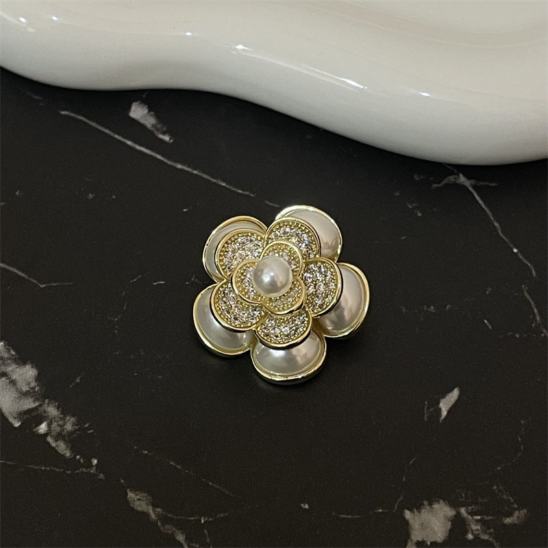 轻奢风金色胸针 花朵麦穗珍珠雪花胸针镶钻 小众个性气质胸针高档