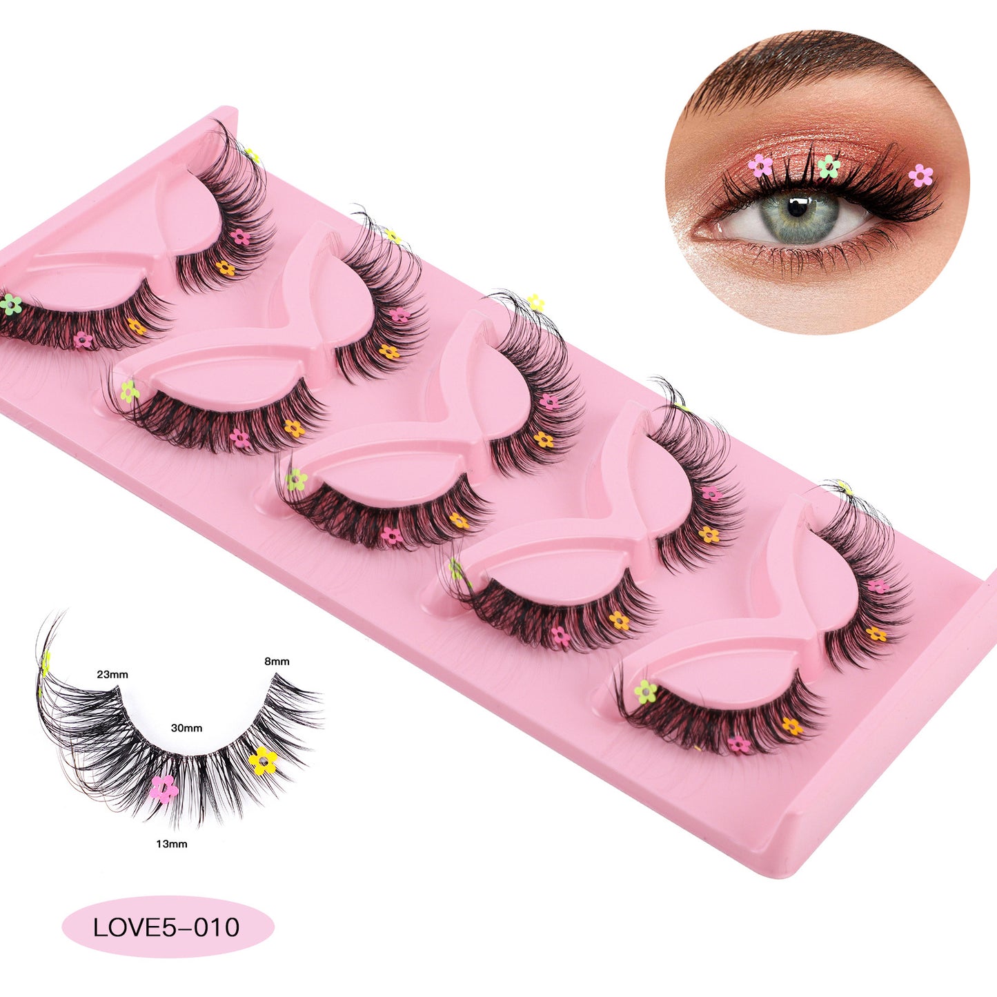 5 pairs of Fox Tie transparent stem false eyelashes naturally cute colorful flower sequin false eyelashes