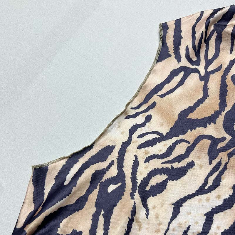 Fashion women's wear Cross Border Foreign Trade Women's Clothing 2024 Autumn New Tiger Pattern Ring Wooden Ear Navel-Exposed Dress Suit