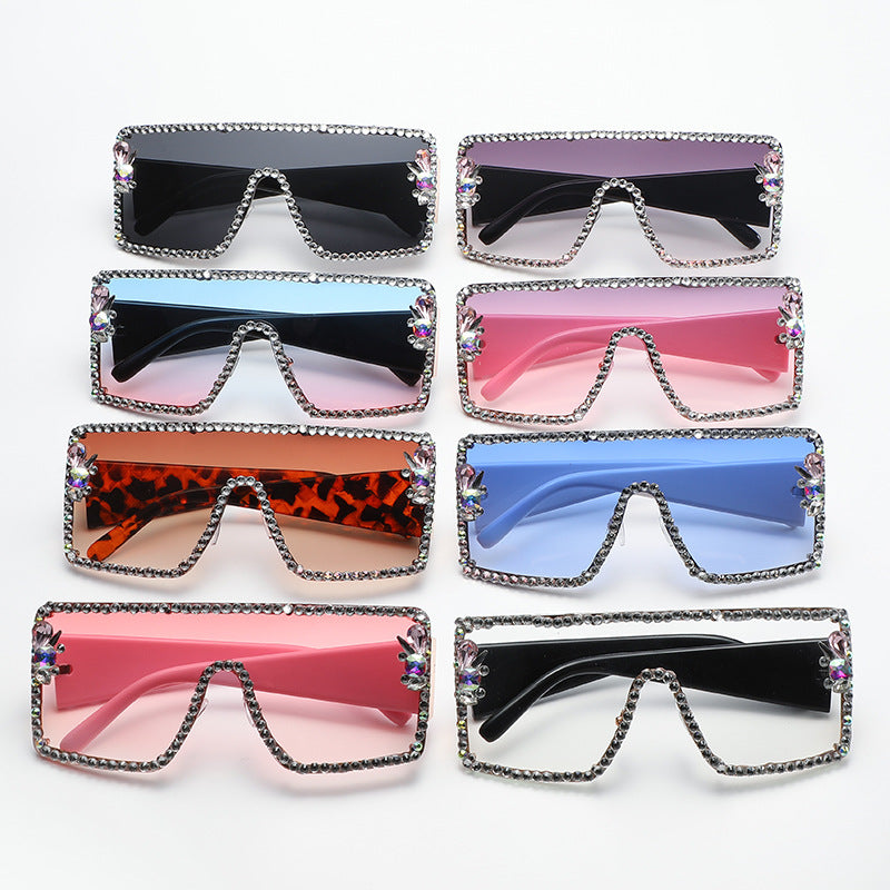 Women's fashion glasses 新款欧美大框镶钻太阳镜女防紫外线眼镜圆脸大脸显瘦影楼拍照墨镜