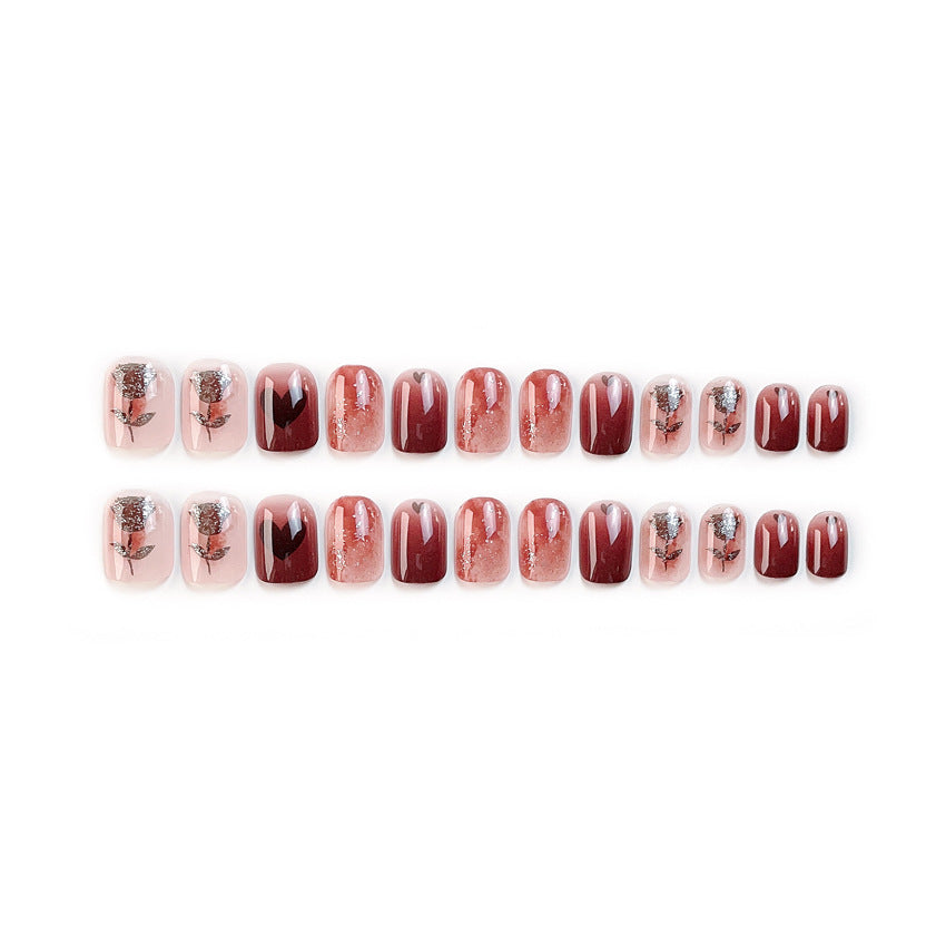 Fashion  nail New Pure Rose Fake Nail Patch Finished Nail Beauty Wearable Fake Nails Removable Nail Wear Nail X93