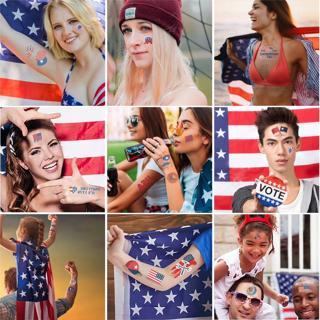 Free shipping Tattoo Cross-Border New Arrival American Independence Day Tattoo Sticker Water Transfer Disposable Temporary Flag Face Pasters Tattoo Sticker in Stock