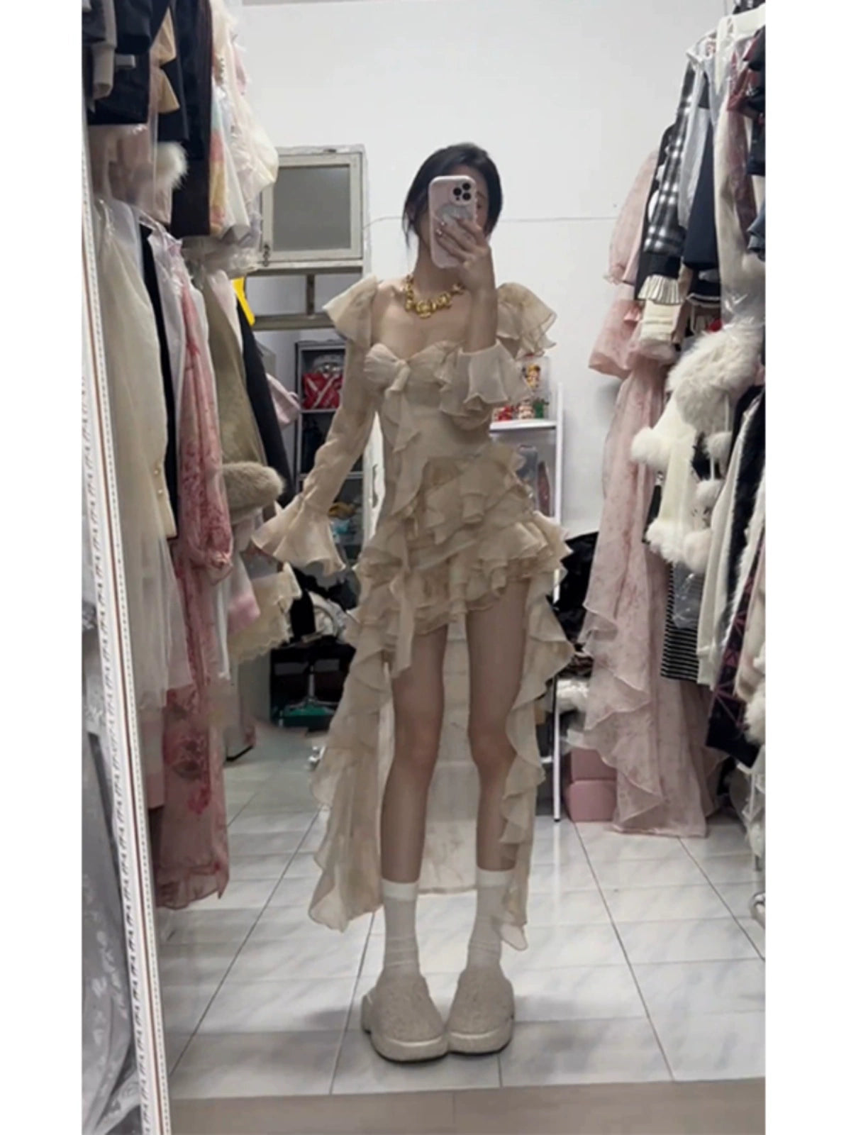 Fashion women's wear Summer Wear Beautiful Ruffled Dress Irregular Skirt Women's Clothing 2024 Spring New High-Grade Long Dress Spring and Summer