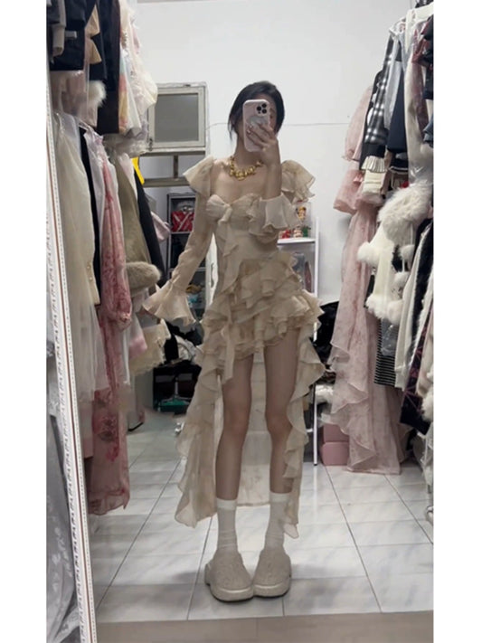 Fashion women's wear Summer Wear Beautiful Ruffled Dress Irregular Skirt Women's Clothing 2024 Spring New High-Grade Long Dress Spring and Summer