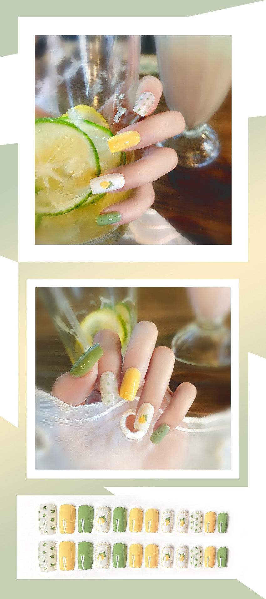 Fashion  nail Summer Lemon Net Red Fake Nail Patch Wear Armor Finished Product Nail Tip Nail Stickers Disassembly Nail Patch Y59