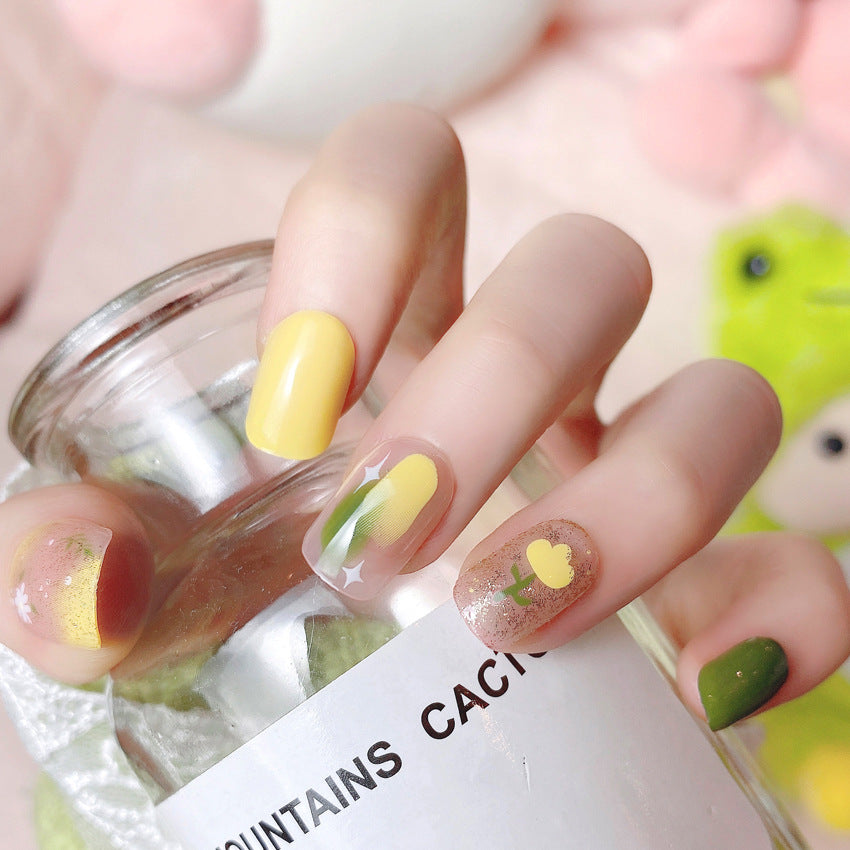 Fashion  nail Summer Yellow Wear Armor Nail Patch Nail Sticker Nail Stickers Fake Nails Wearable Nail Stickers A46