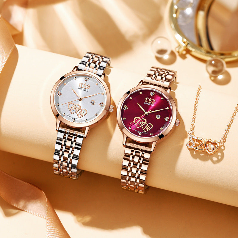 Fashion women's watchDaybird New Valentine's Day Gift for Life 1314 Quartz Calendar Steel Strap Women's Watch