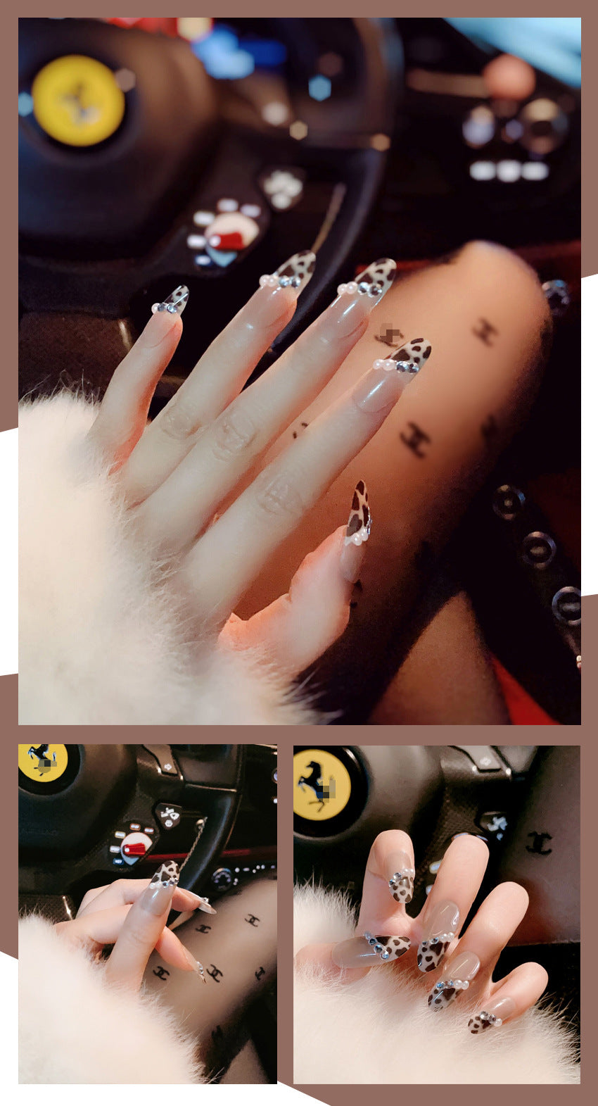 Fashion  nail Wear Armor Nail Stickers Nail Patch Fake Nails Removable Leopard Printed Pearl Nail Tip Nail Sticker X3