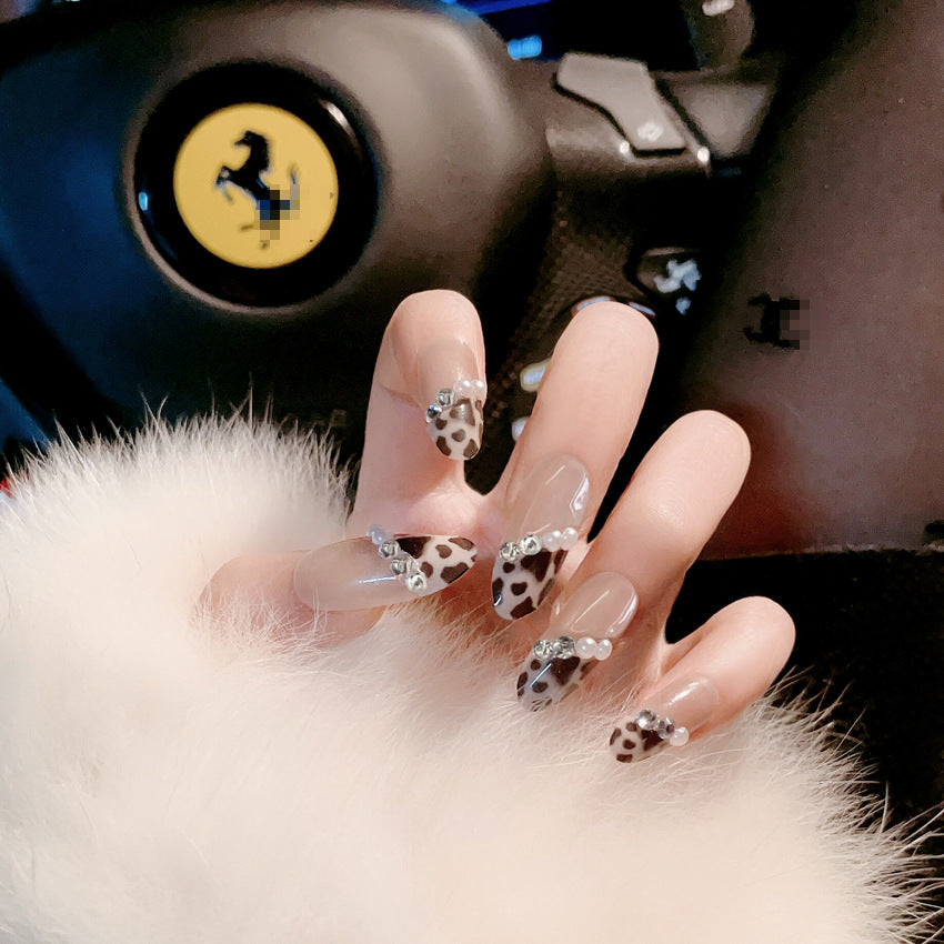 Fashion  nail Wear Armor Nail Stickers Nail Patch Fake Nails Removable Leopard Printed Pearl Nail Tip Nail Sticker X3