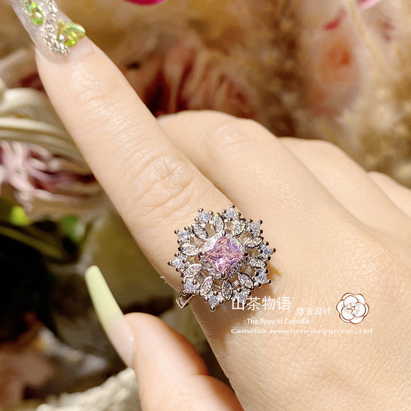 Camellia洛丽塔少女彩虹戒指 镀金可爱多巴胺搭配活口可调节指环