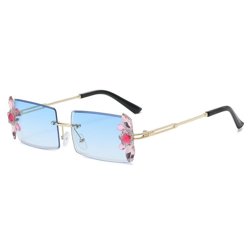 Women's fashion glasses 2022跨镜长方形小框镶钻渐变太阳镜女小脸圆脸防晒拍照韩版墨镜潮