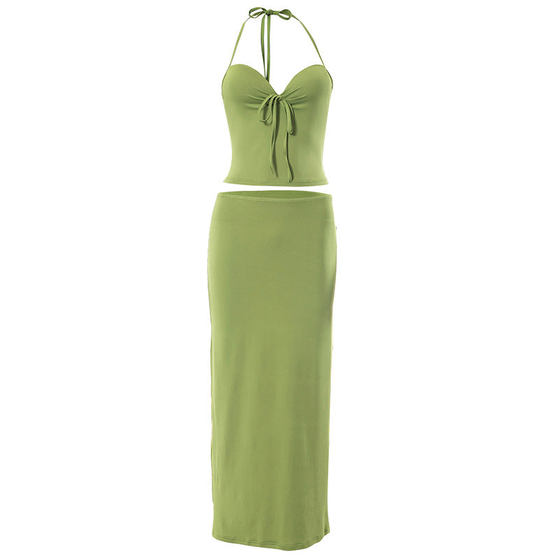 Fashion women's wear Q23st297 American Sexy Tube Top Backless Halter Top Long Dress Suit Women's Clothing Hot Girl All-Match Summer New