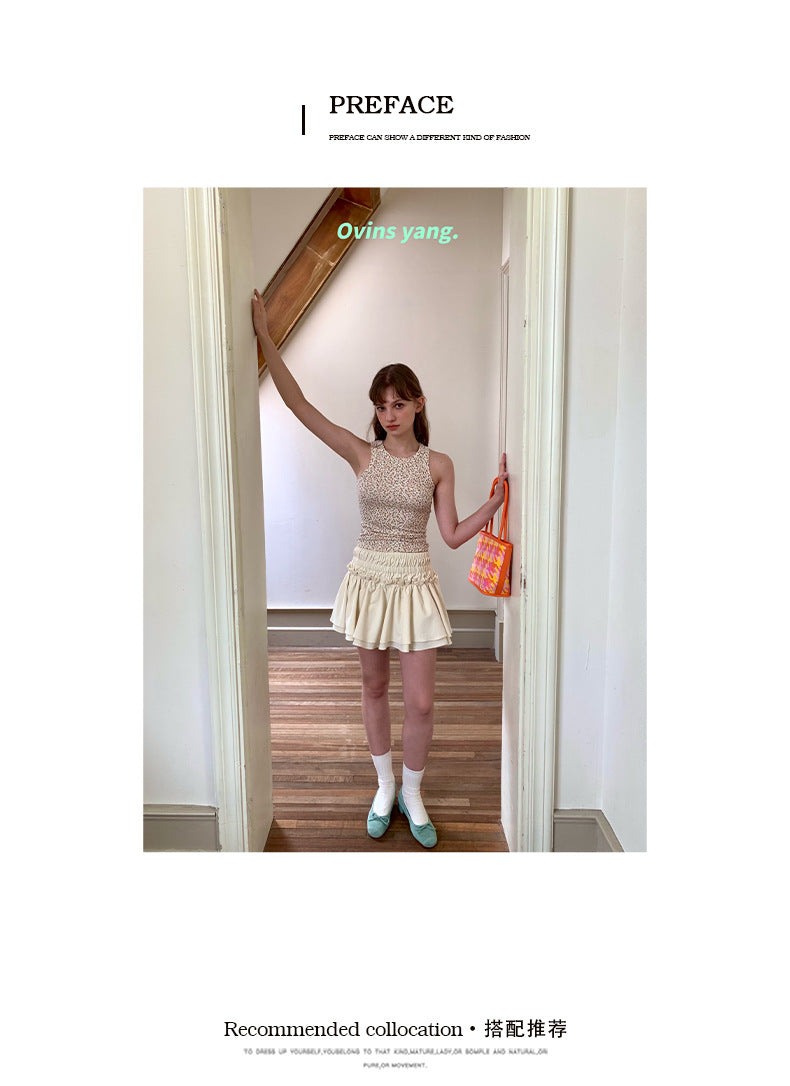 Dopamine tops Free shipping Tattoo Ovinsyang floral sleeveless top women's high-end summer wear sweet wind dopamine thai small vest