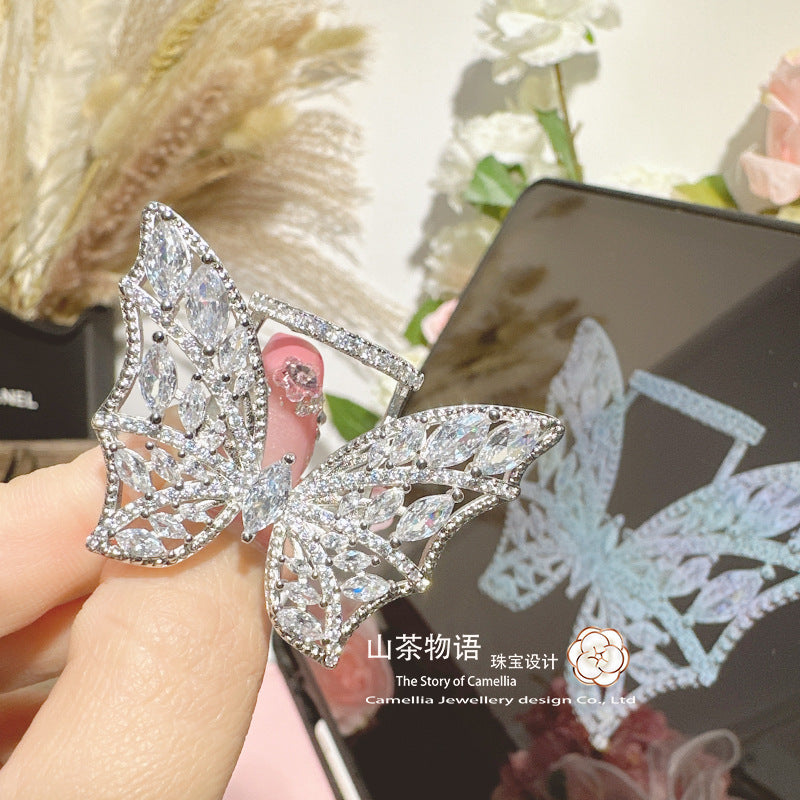 配饰戒指Camellia璀璨发光翅膀宝石戒指 镀18K金浪漫锆石满钻蝴蝶指环可调