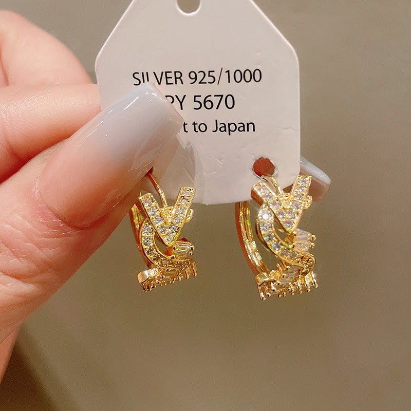 银针字母几何耳环女秋冬款小众设计感耳钉时尚高级感轻奢耳饰批发