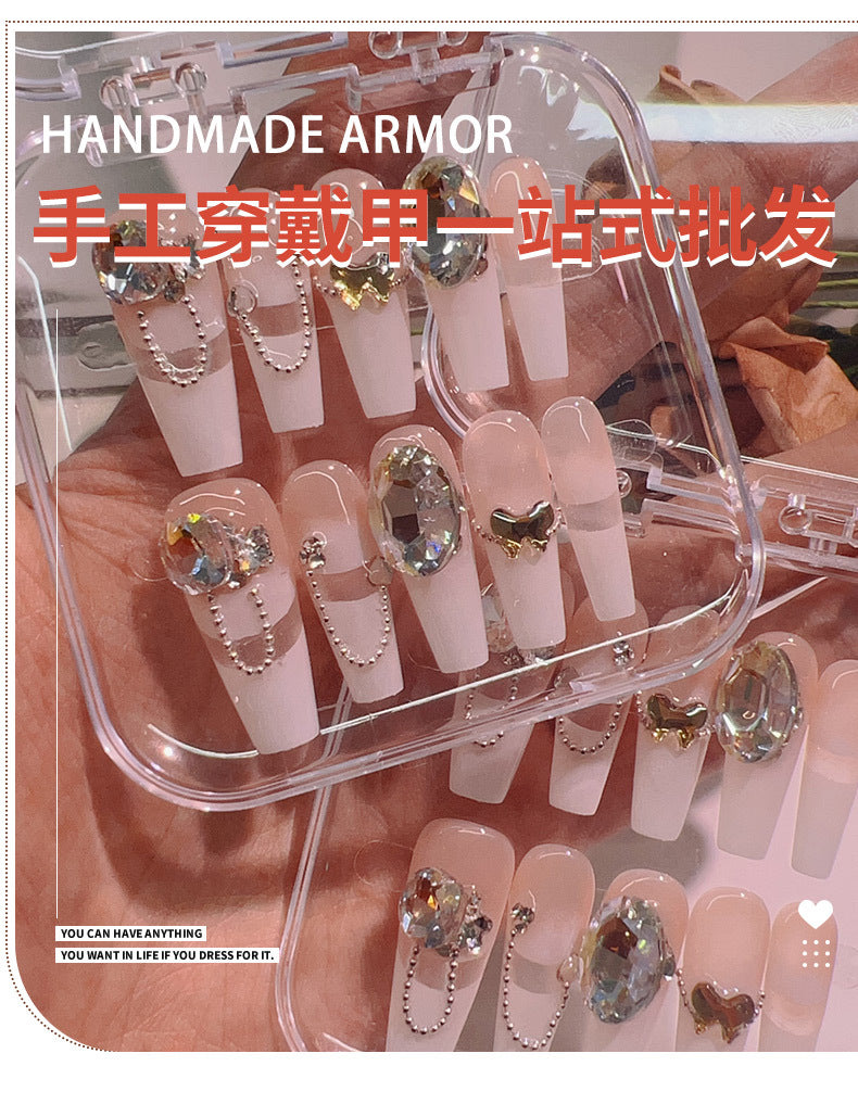 (Hand-Made Nail) French Spray Gun Gradient K9 Full Diamond Wear Armor Handmade Butterfly Autumn and Winter Love Detachable Nail Sticker