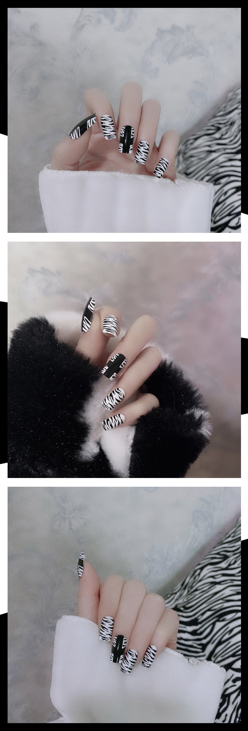 Fashion  nail Internet Celebrity Fake Nail Patch Wear Armor Finished Product Nail Tip Striped Black and White Nail Stickers Removable Nail Patch P158