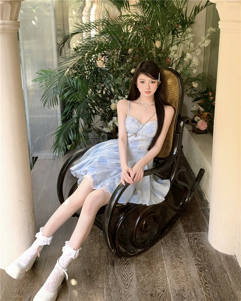 Fashion women's wear Tea Break French Style Fishbone Sling Dress Fairy Birthday Dinner Suit Disney Princess on the Run Bubble Skirt