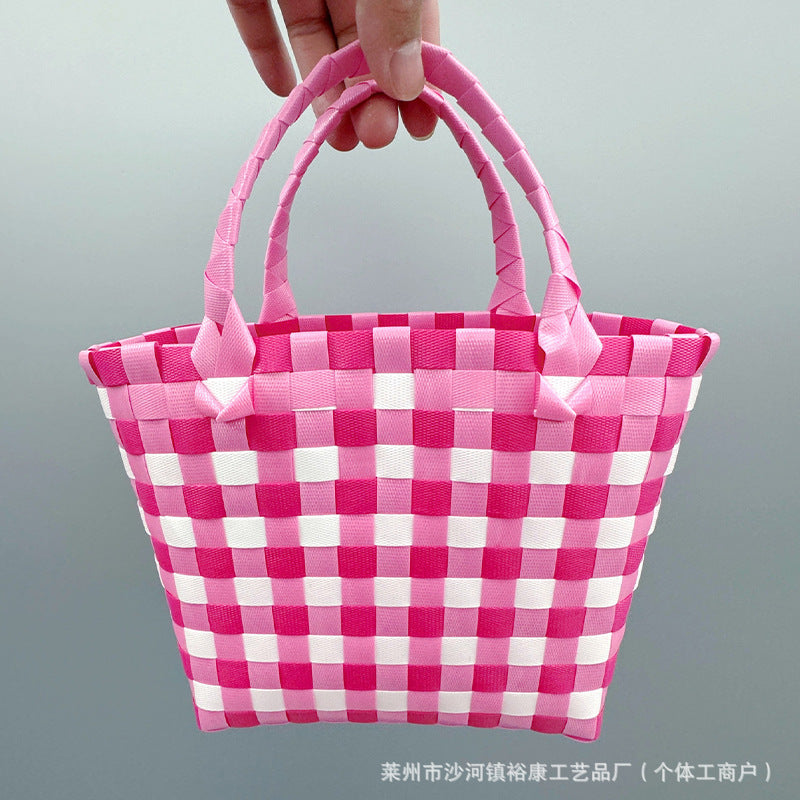 Dopamine Bag Free shipping Tattoo Cartoon dopamine plastic woven bag, trendy macaron hand-woven vegetable basket bag, cute casual seaside beach bag
