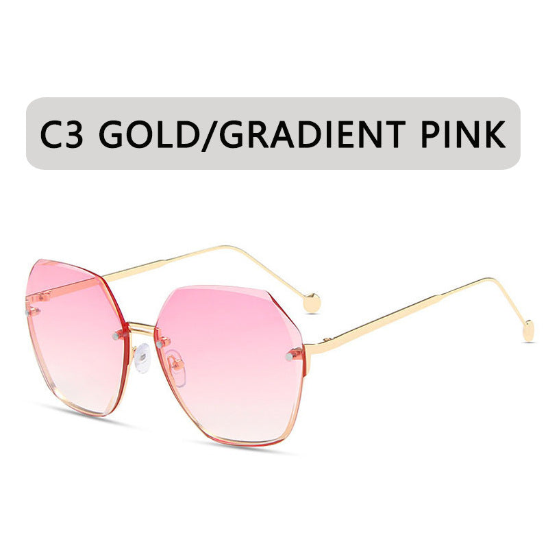 Women's fashion glasses 2024 新款跨境大框金属无框太阳镜欧美多边形切边海洋片女士墨镜