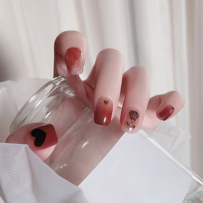 Fashion  nail New Pure Rose Fake Nail Patch Finished Nail Beauty Wearable Fake Nails Removable Nail Wear Nail X93
