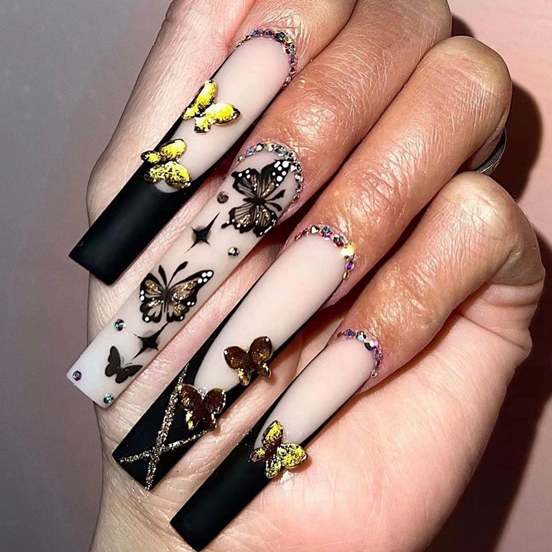 (Hand-made nail) super long hot girl wears nail chips, glitter nail patches, fake nail stickers, and finished products, sexy and exaggerated, European and American style wearables