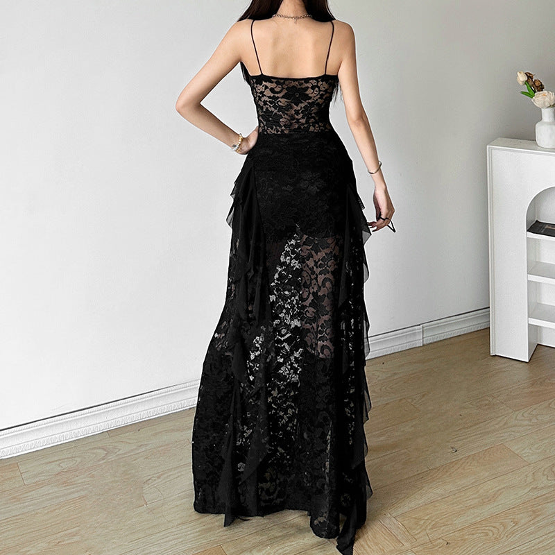 Free shipping  summer new women's clothing solid color slim-fitting high-waisted fashion V-neck suspender gauze dress dress