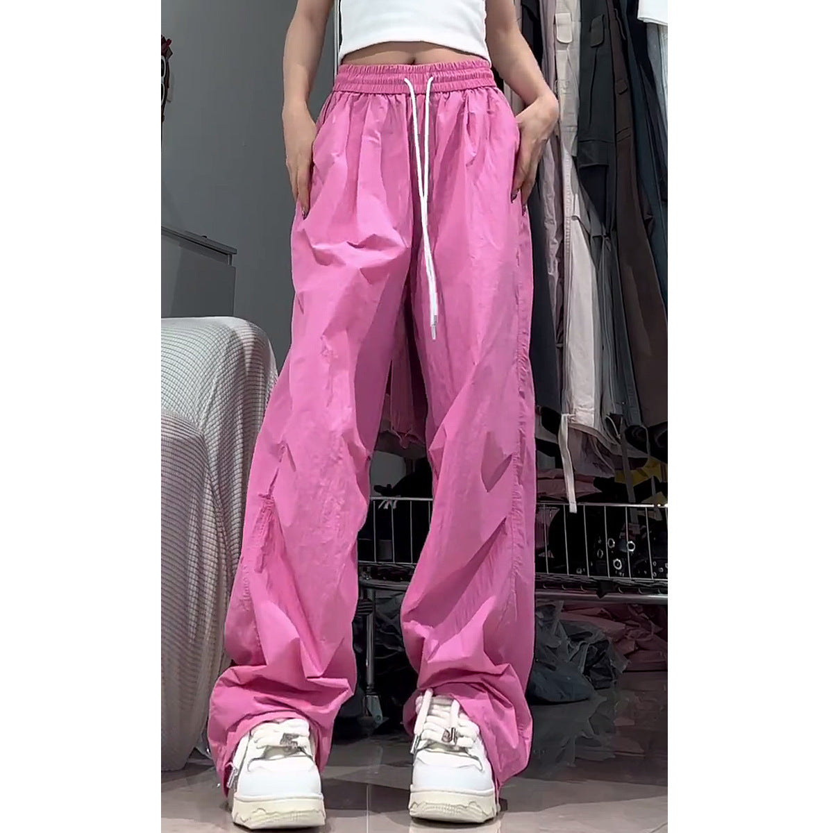 Dopamine pants Free shipping Tattoo Street dance wide-leg tooling pants summer thin women's pants wear sports quick-drying pants women's casual paratrooper pants dopamine