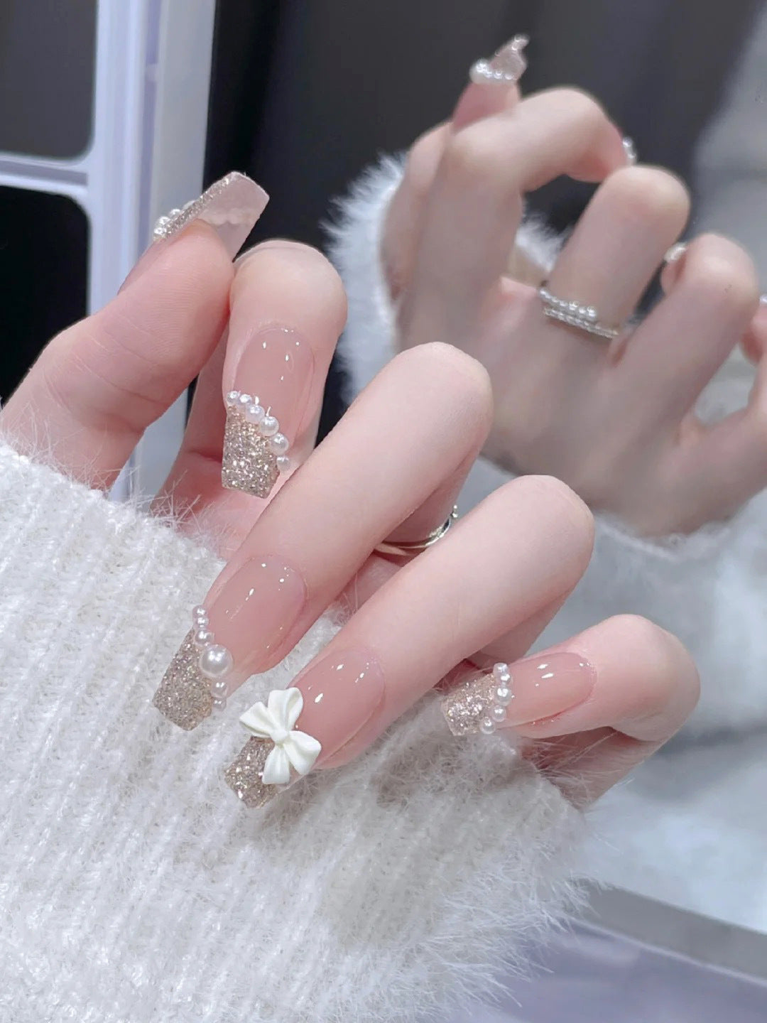 Fashion  nail Wear Nail Bow Summer Gentle Fresh Style Temperament Wear Nail Tip Finished Product in Stock Wholesale Nail Tip A19