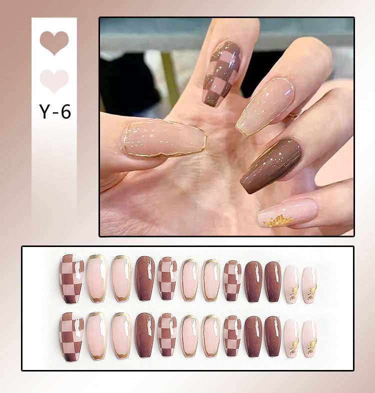 Fashion  nail Wearable Nail Sticker Chessboard Grid Wearable Nail Sheet Nail Shaped Piece Removable Nail Patch Finished Nail