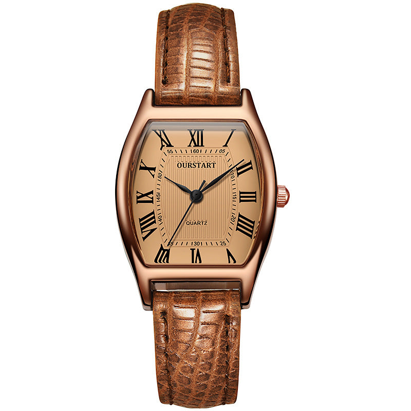 Fashion women's watchFactory Direct Sales Retro Watch Women's Wholesale Hot Cross-Border Live Broadcast Tonneau Quartz Belt Watch Women's Watch