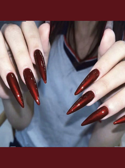 (Hand-made nail)猩红玛丽尖头欧美风暗黑cos舞蹈假指甲片成品延长穿戴美甲贴nail