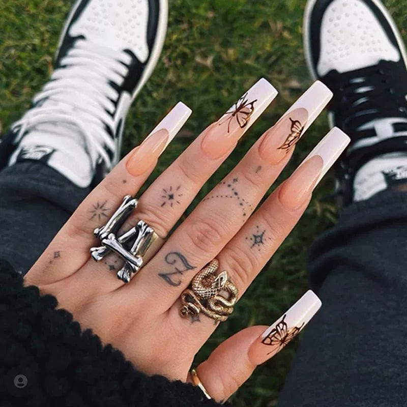 (Hand made nail) European and American long wearable nail patches, fake nail patches, student detachable internet celebrity ballet armor