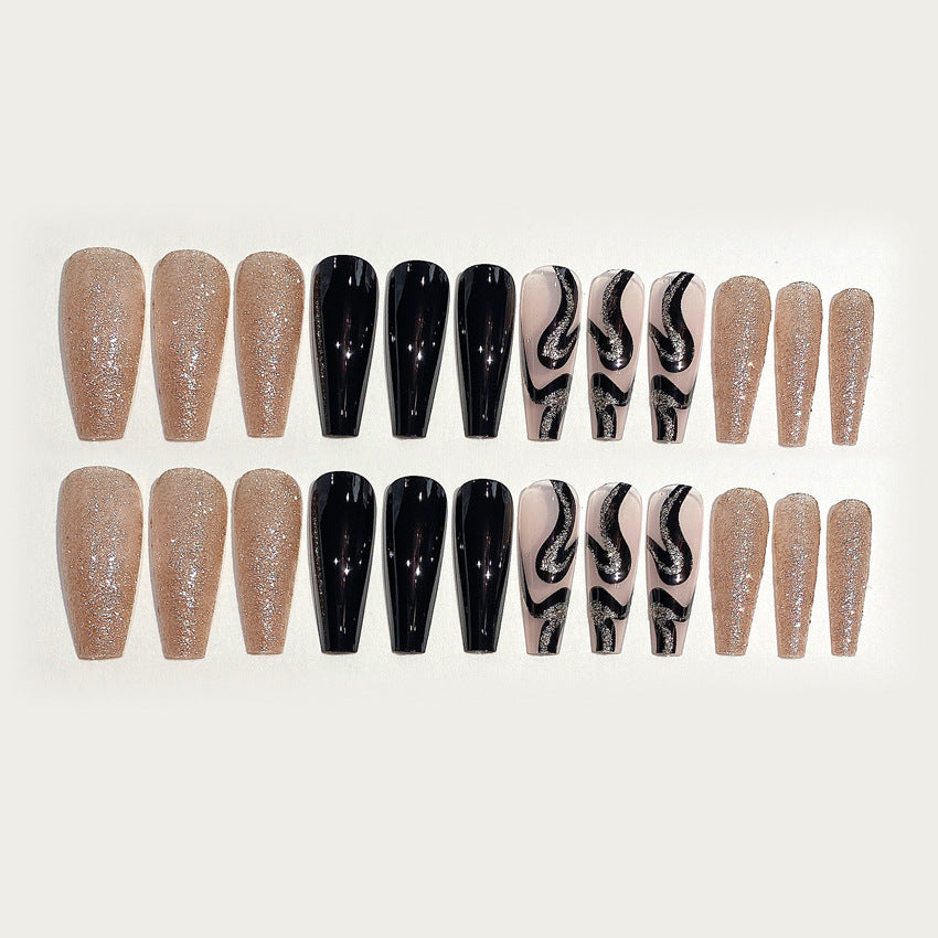 Fashion  nail Wearable Fake Nails Pattern Glitter Manicure European and American Nail Nail Sticker Finished Detachable Nail Tip Patch Ballet Nail