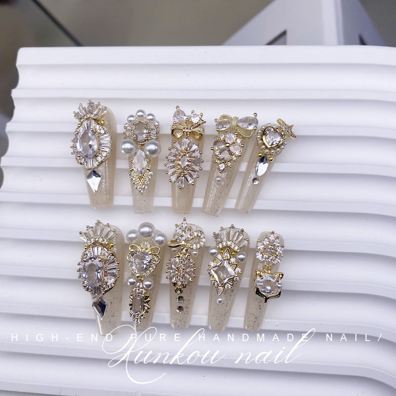 Hand-Made Nail Factory Straight Hair Vintage Court Style Luxury Ancient Greek Myth Flash Diamond Detachable Manicure