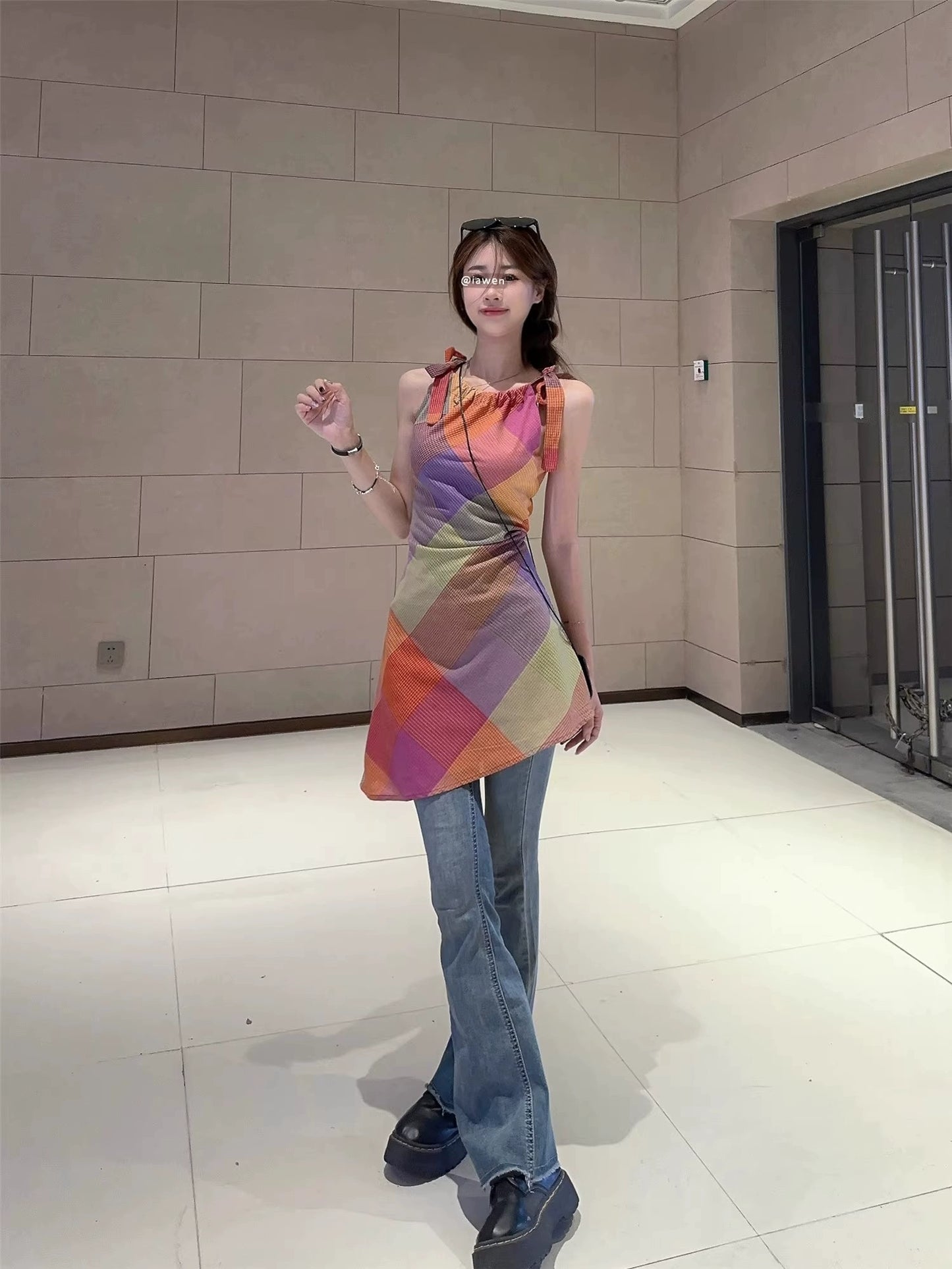 Dopamine dress Free shipping Tattoo Dopamine wears a chic neck sling skirt for women's summer 2024 new holiday style waist beautiful temperament dress