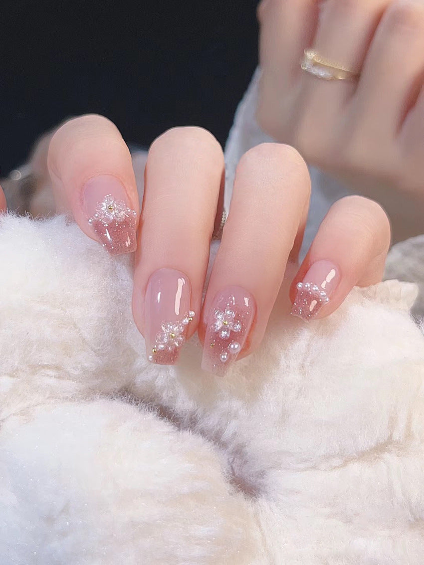 Fashion  nail New Fresh Manicure Wear Nail Ins Advanced Pure Desire Glitter Nail Patch Flowers Pearl Nail Beauty A32