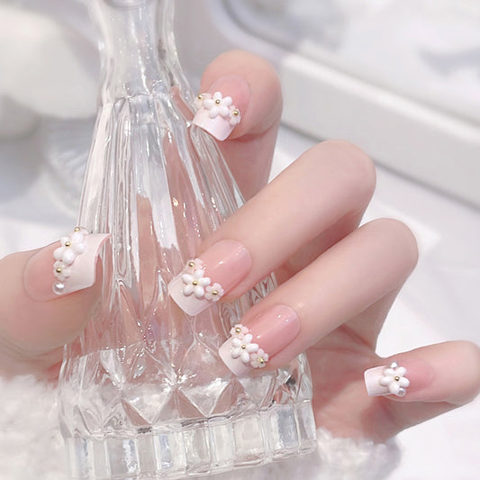 Fashion  nail New Fresh Sweet French Style Pearl Flower Nail Stickers Fake Nails Fresh Hand-Worn Armor A41