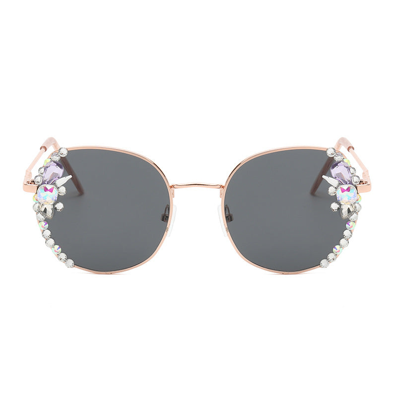 Women's fashion glasses 新款韩版水晶太阳镜时尚框架优雅女士镶钻素颜街拍墨镜防紫外线