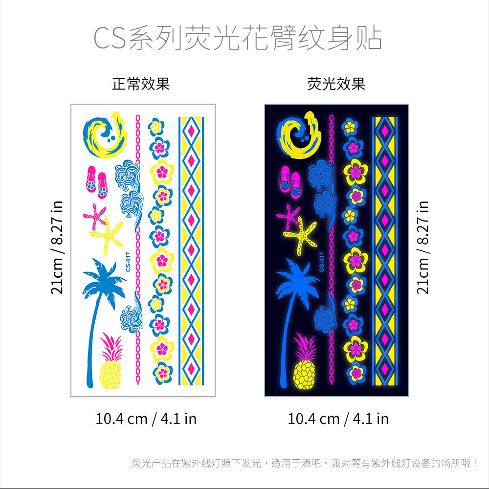 Free shipping Tattoo Hot Selling European and American Hot Creative Fluorescent Flower Arm Tattoo Sticker Face Pasters Waterproof Music Festival Arm Tattoo Sticker Paper in Stock