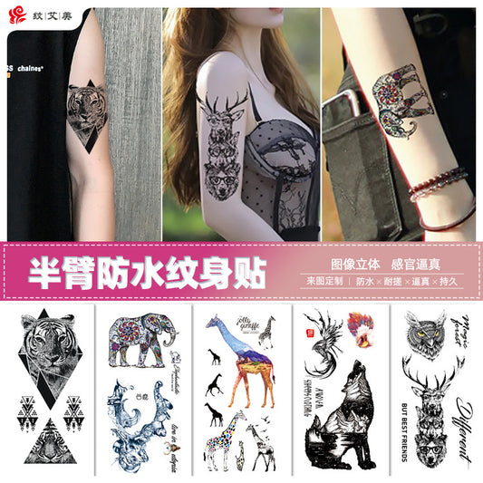 Free shipping Tattoo Cross-Border Direct Factory Wholesale Dark Series Tattoo Sticker Female Waterproof and Durable European and American Animal Color Black and White Flower Arm