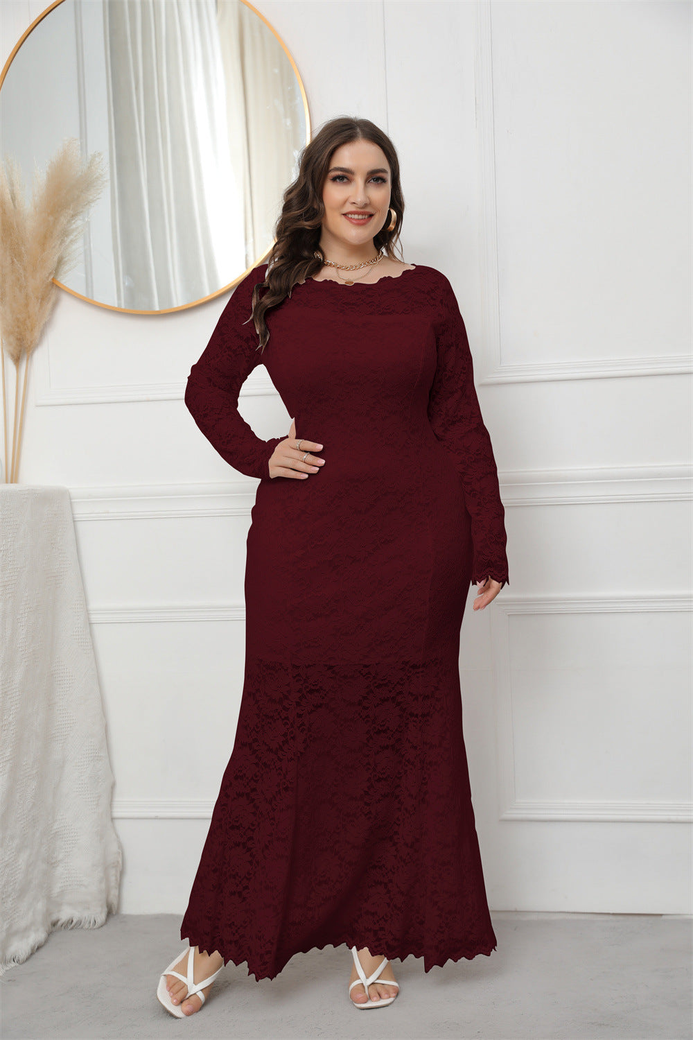 Fashion women's wear 2024  plus Size Women's Clothing New   Cross Border Foreign Trade Lace Fishtail Evening Dress Dress Sq0208
