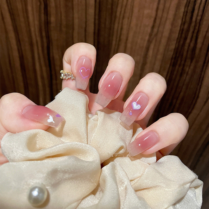 水嫩腮红穿戴甲紫色爱心指甲贴片芭蕾美甲片假指甲美甲贴成品甲片