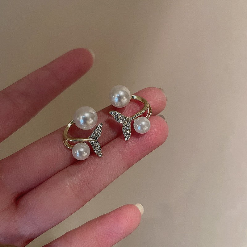 银针镶钻珍珠鱼尾流苏耳环轻奢高级感耳钉时尚大气百搭耳饰批发女